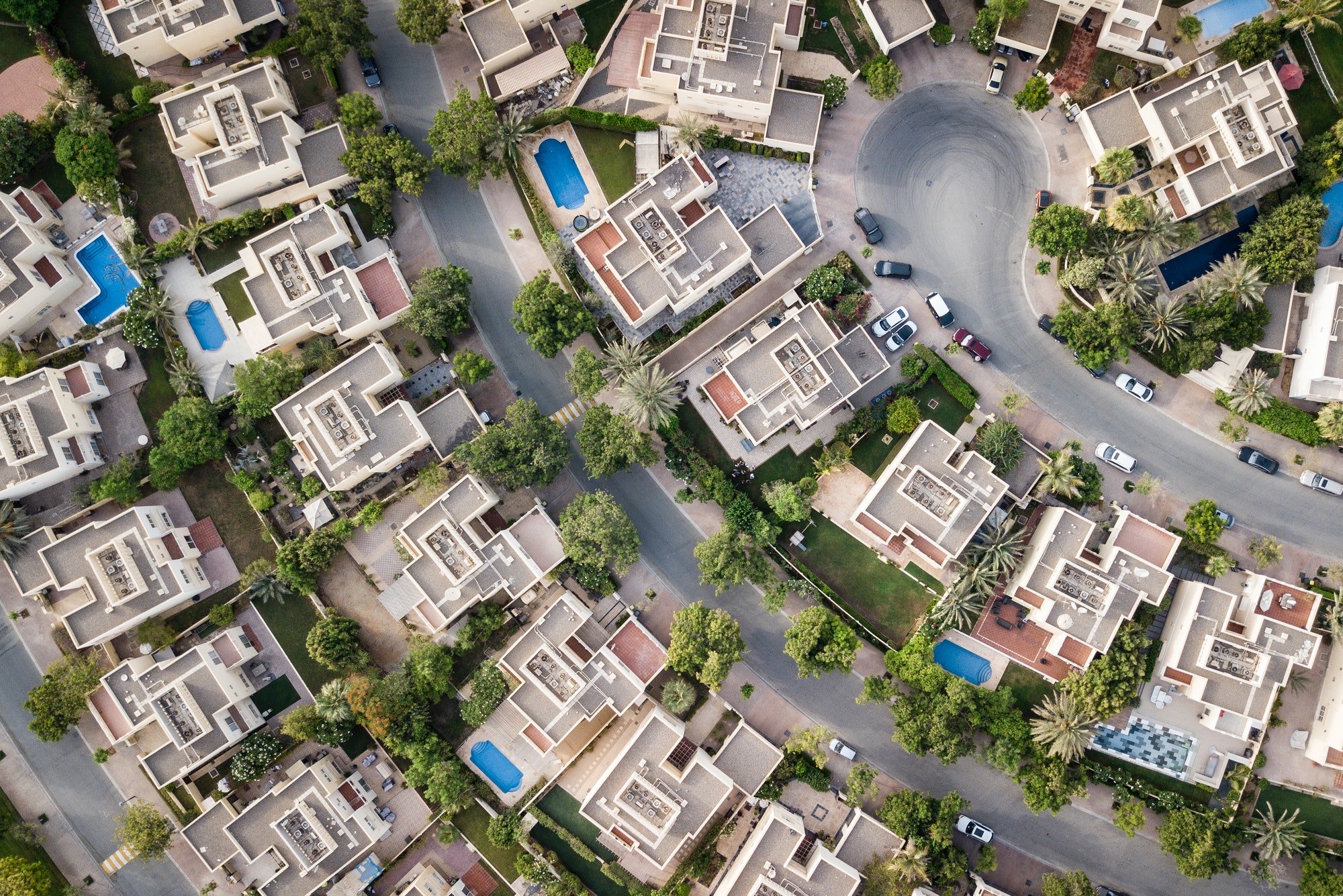 Aerial view of properties